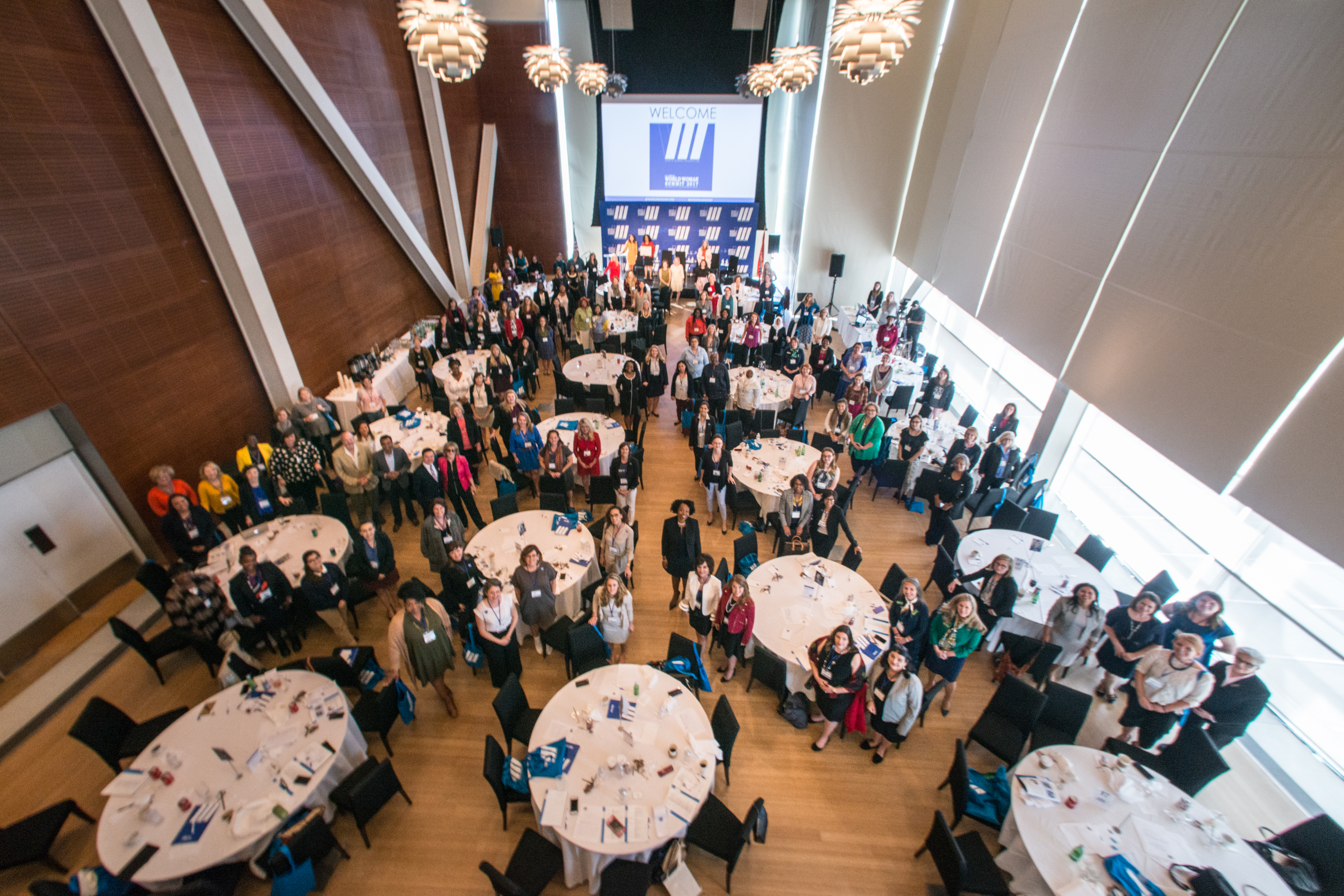 Event being held at the Robinson Center with dining tables setup for a meal