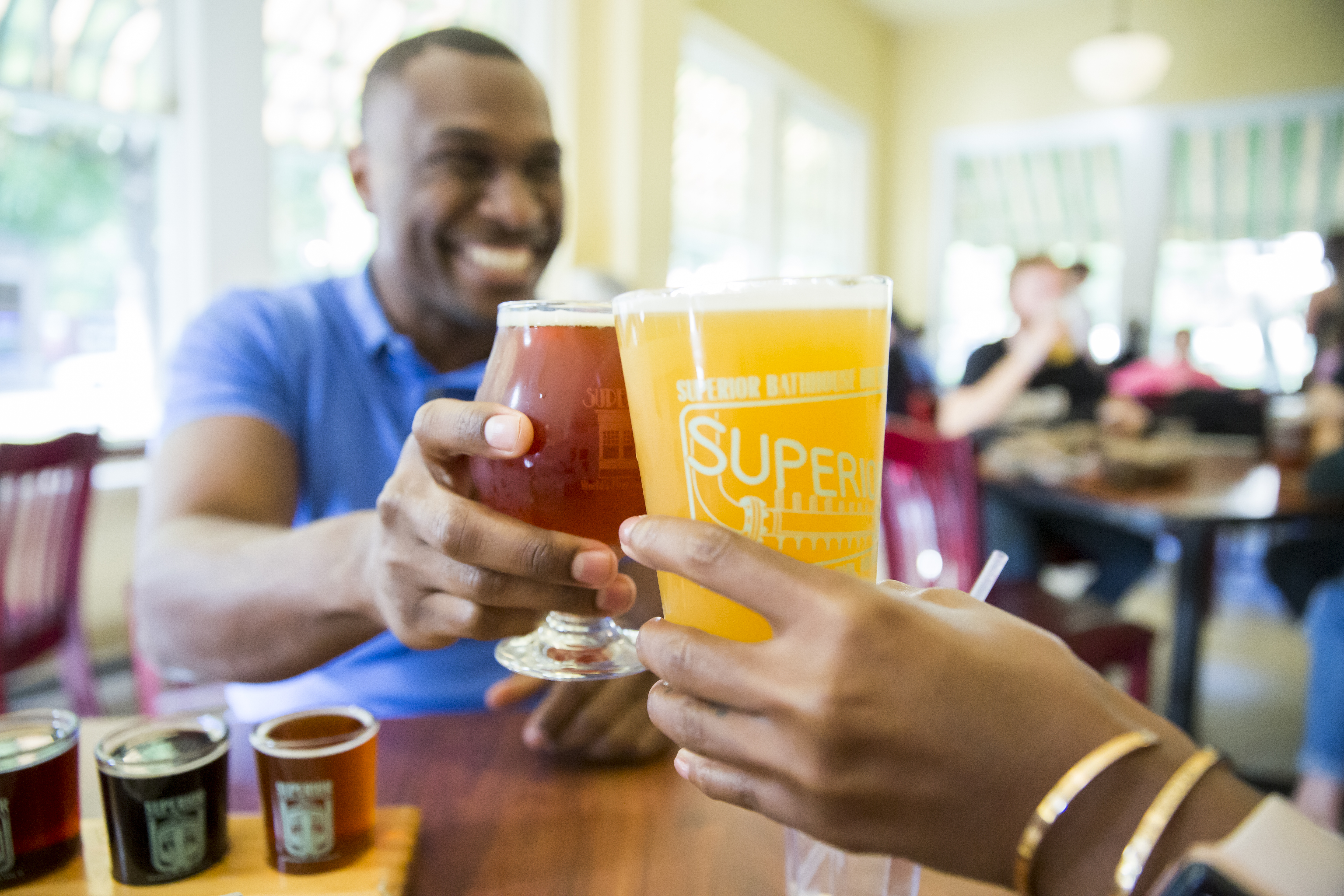 A drink with friends at Superior Bathhouse Brewery, Hot Springs