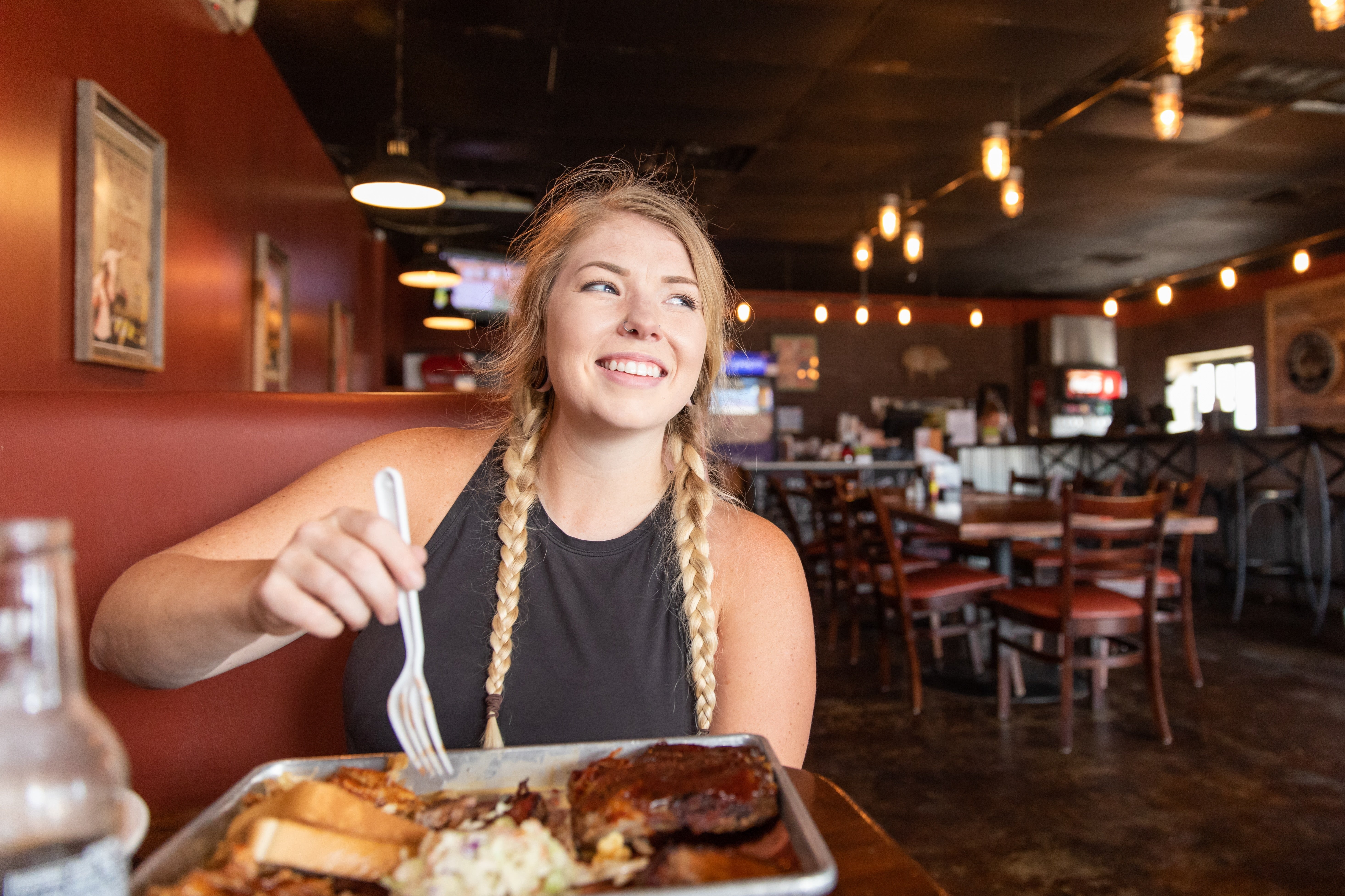 woman eating at a restaurant