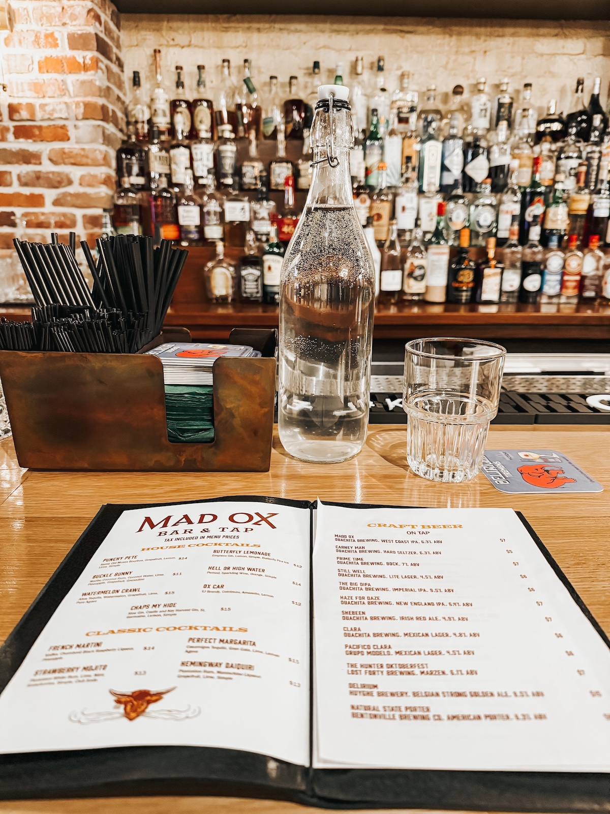 menu at a bar