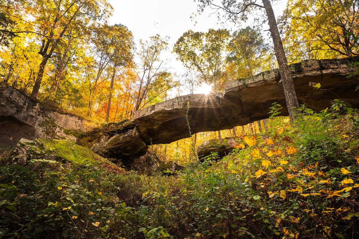 view of the natural bridge near clinton in the fall