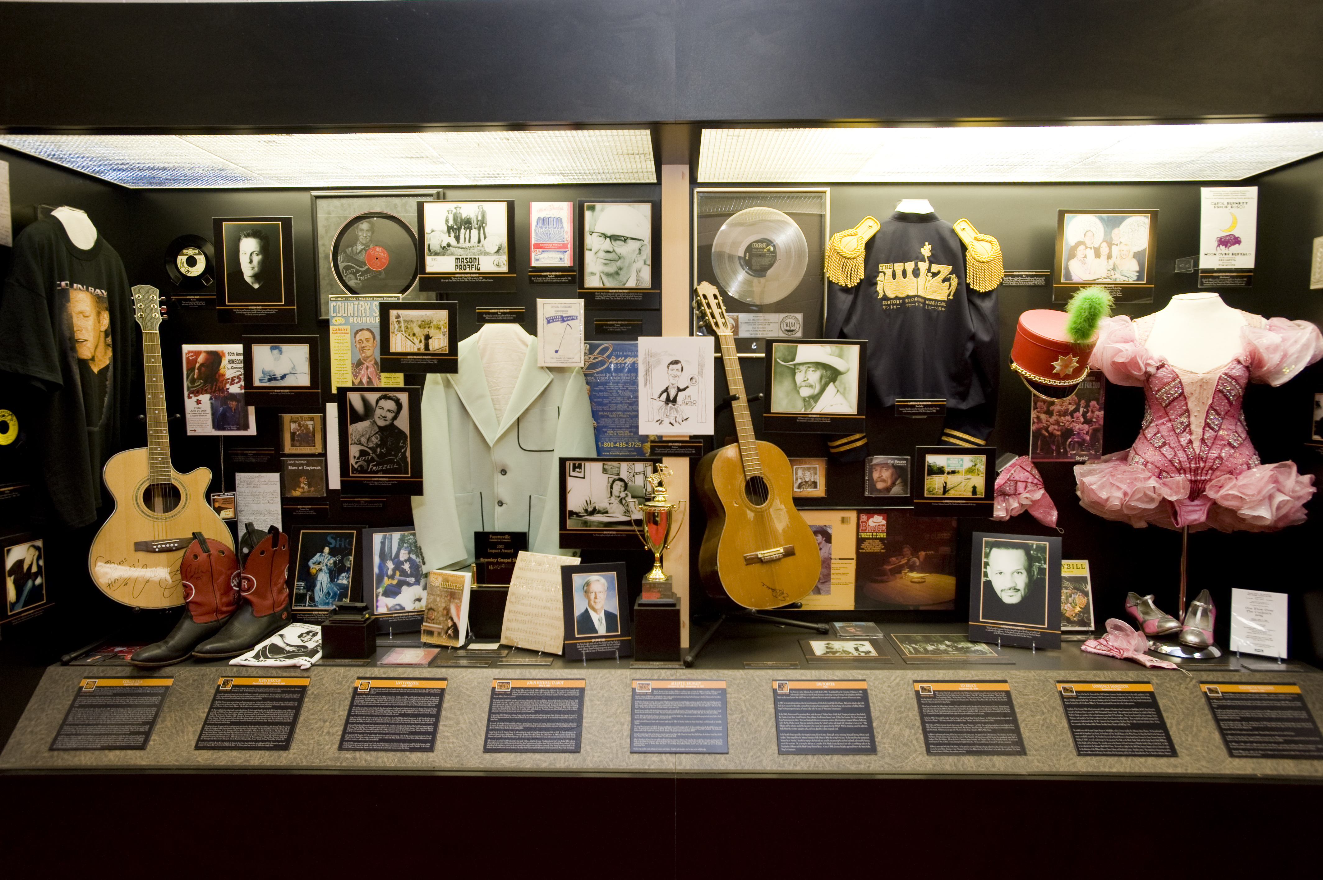 Display with memorabilia at Arkansas Entertainers Hall of Fame