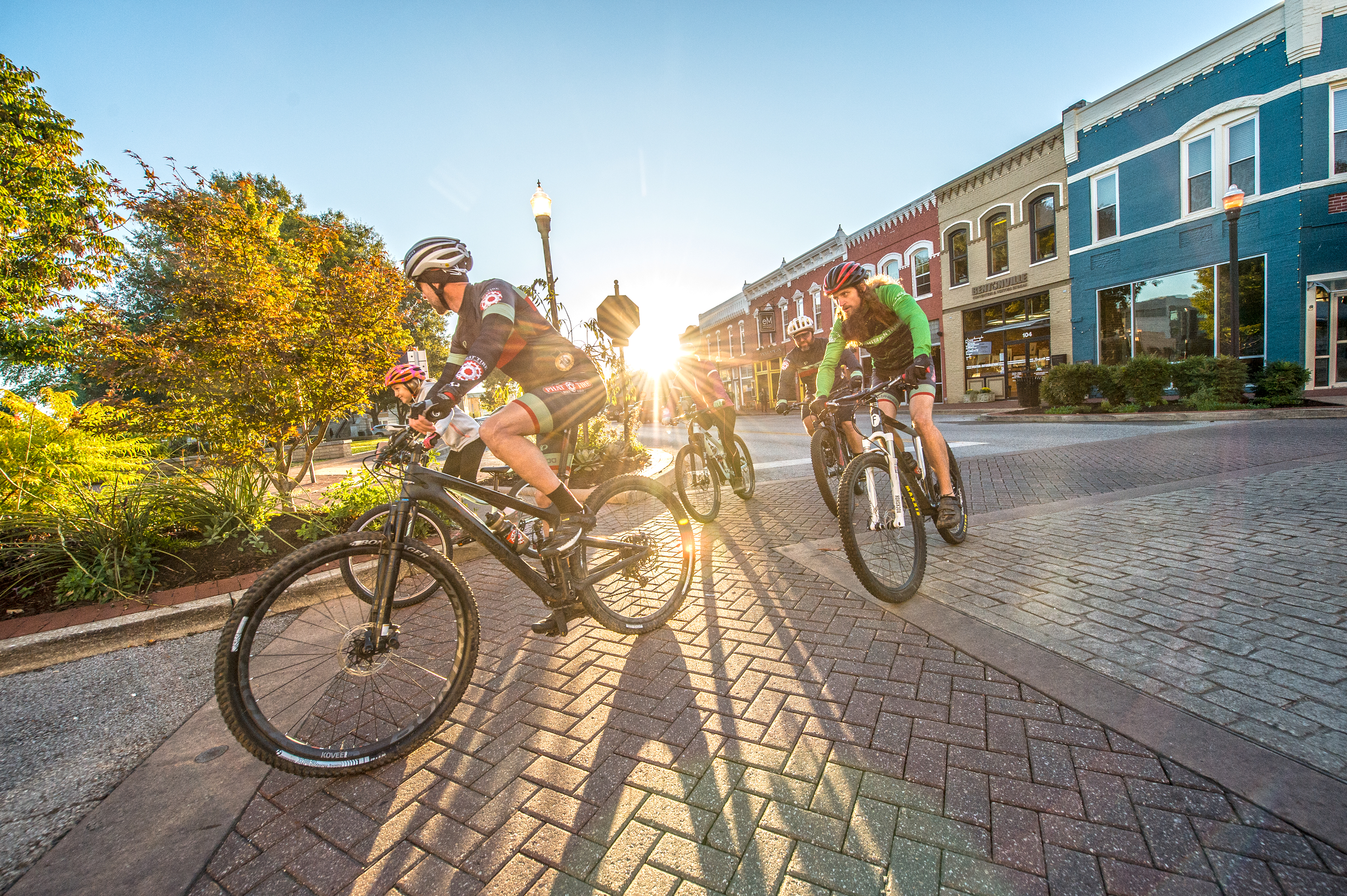 Group biking in downtown Bentonville