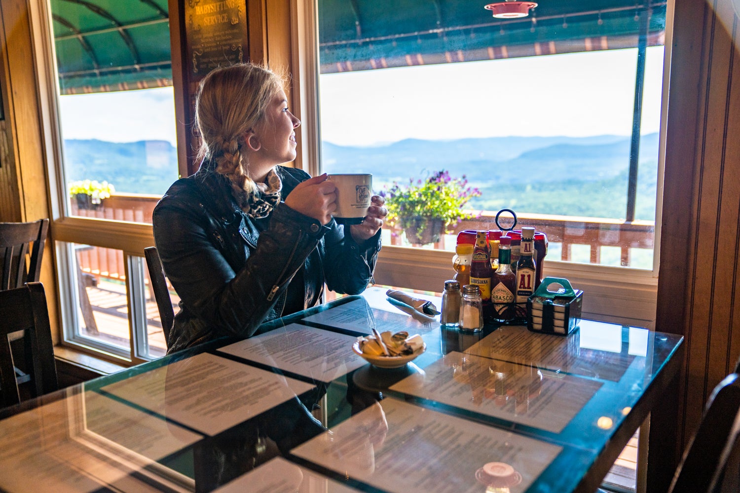 Enjoying a meal at Cliff House Inn along Scenic Highway 7