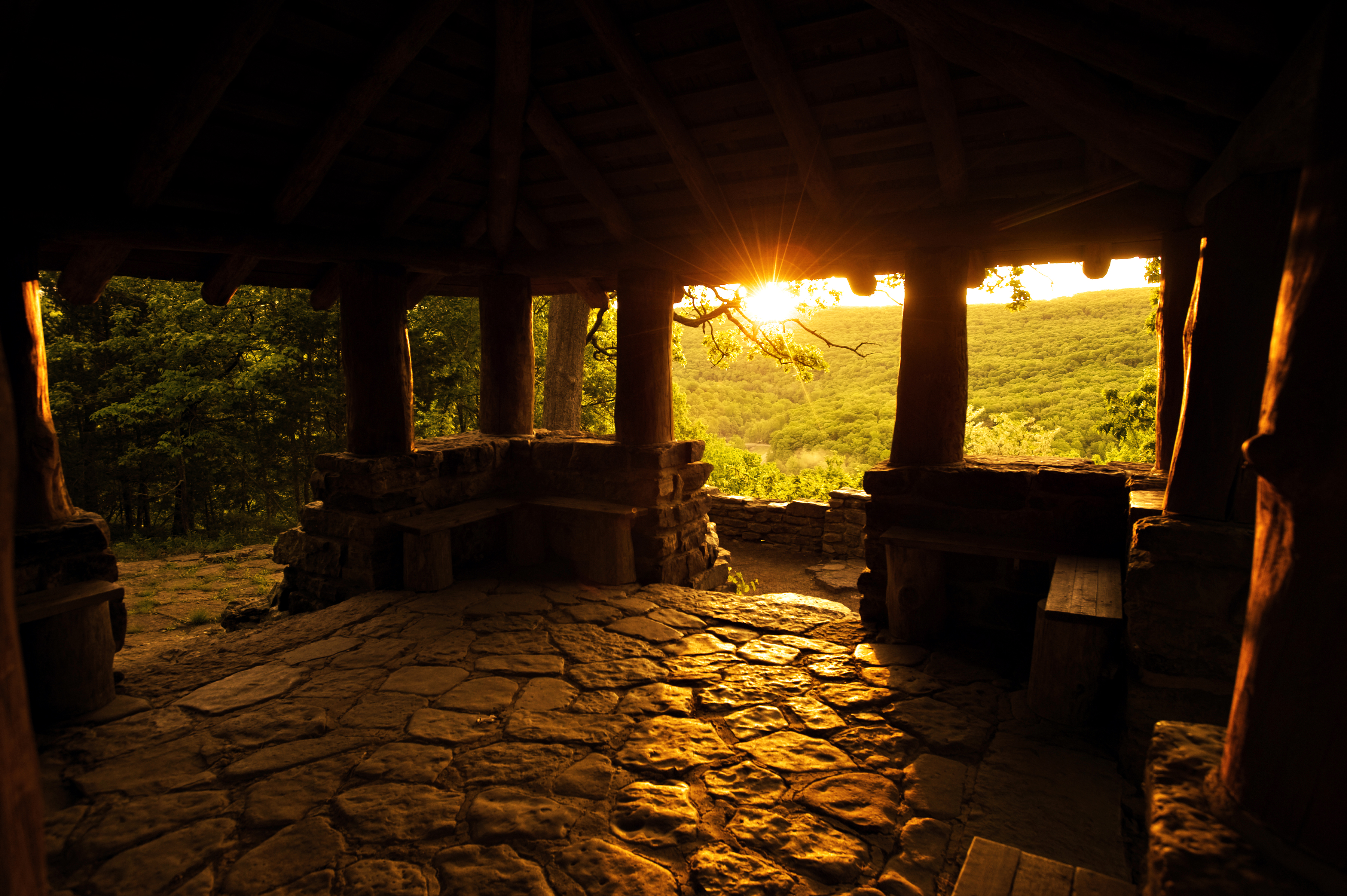 A scenic overlook built by the Civilian Conservation Corp in the 1930s at Devil's Den State Park