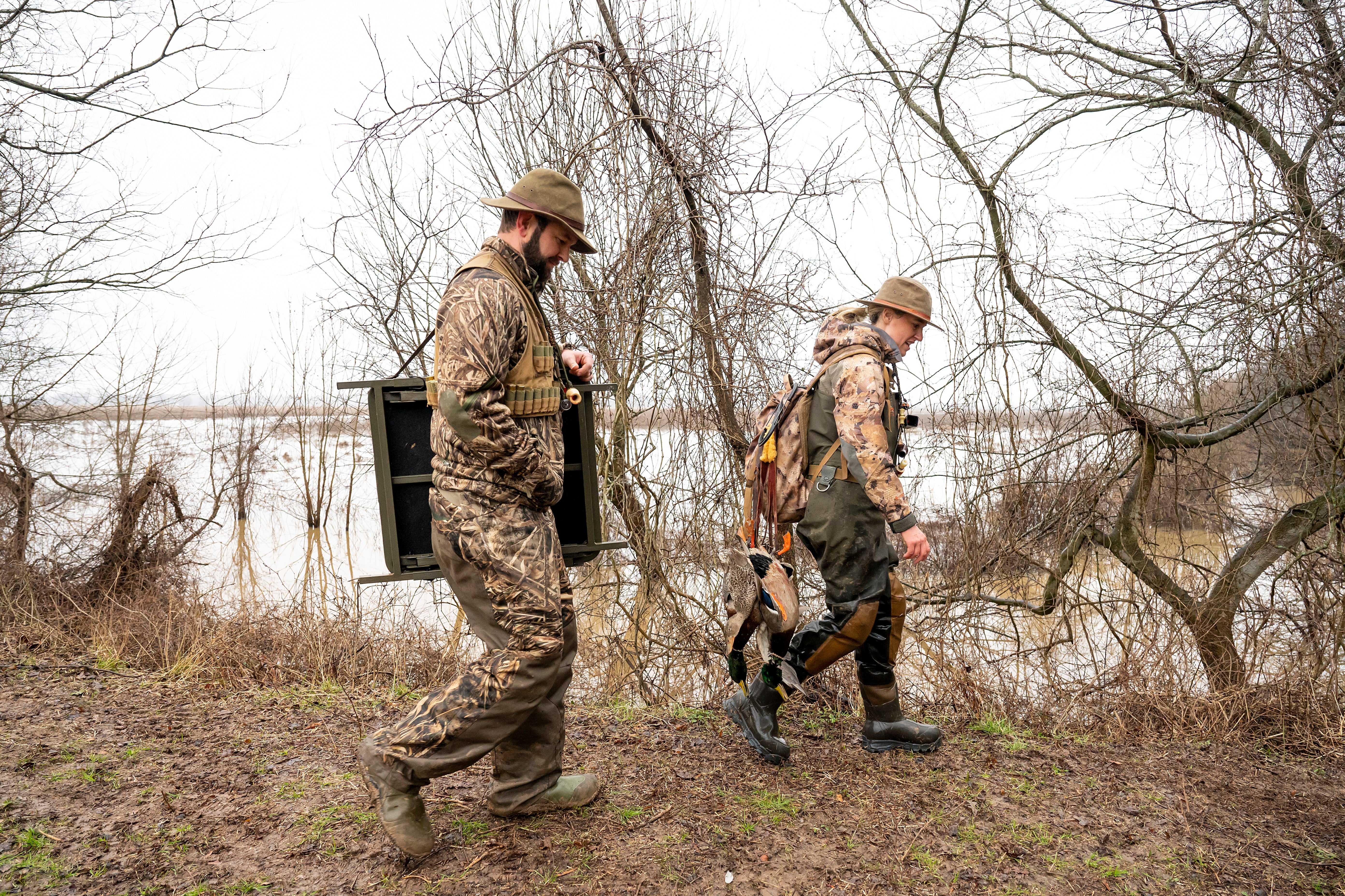 Two men duck hunting in Stuttgart