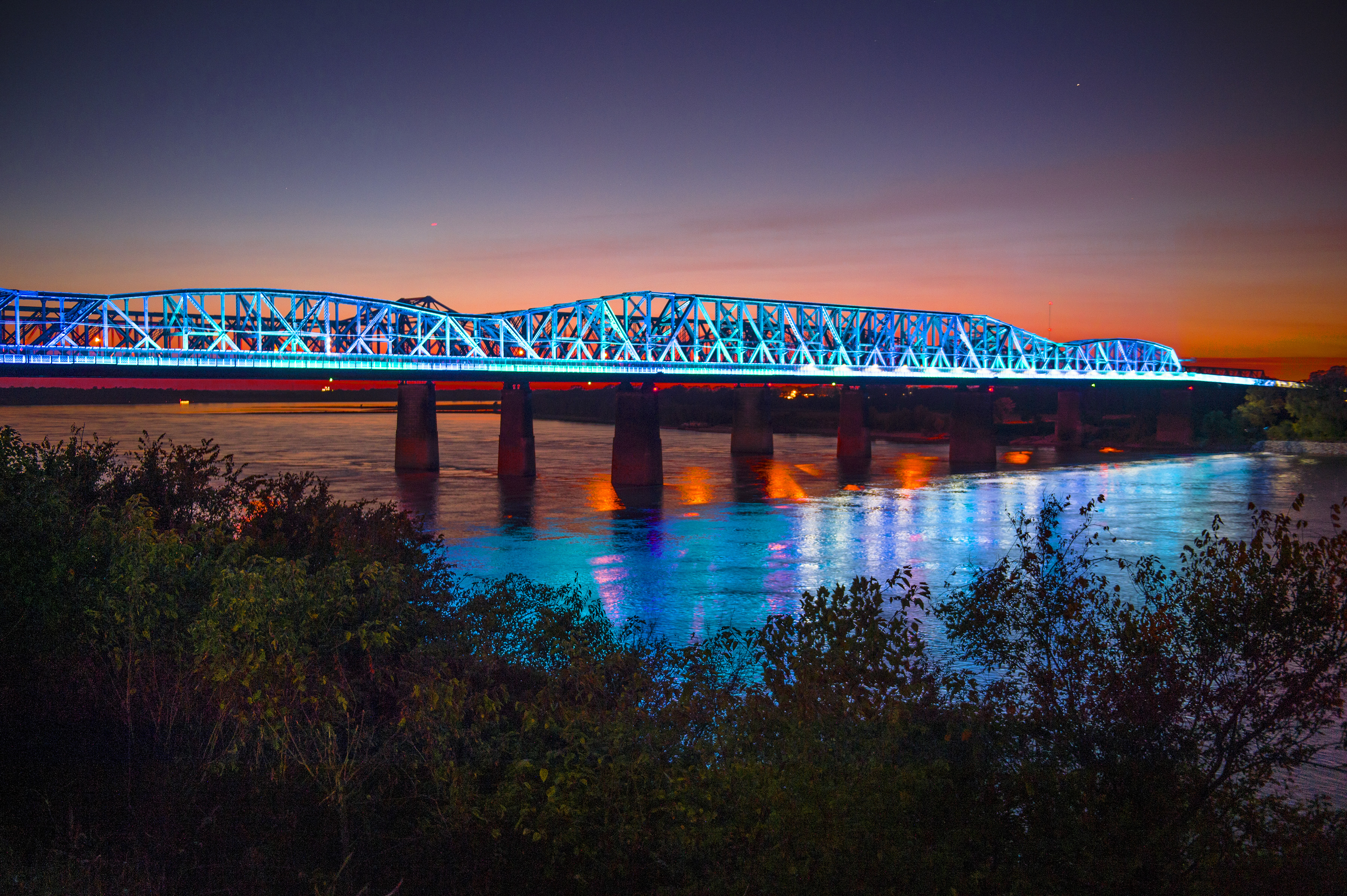 Harahan Bridge Big River Crossing Lit Up at Night