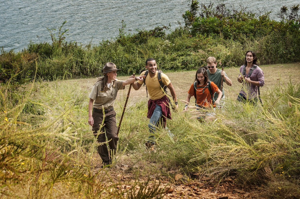 People hiking near Lake Fort Smith