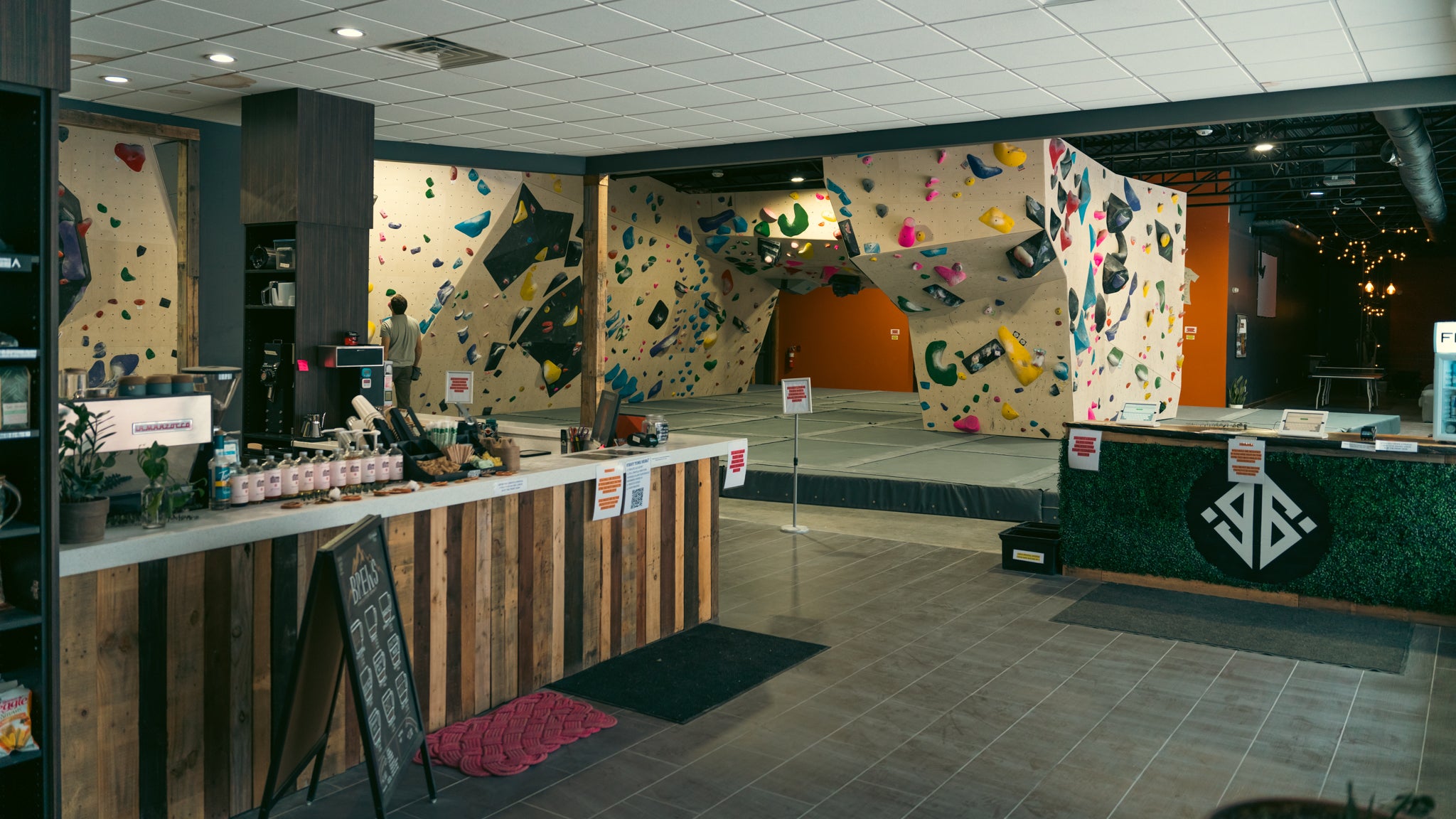 Coffee and climbing at Boulders and Brews in Fayetteville, Ark.