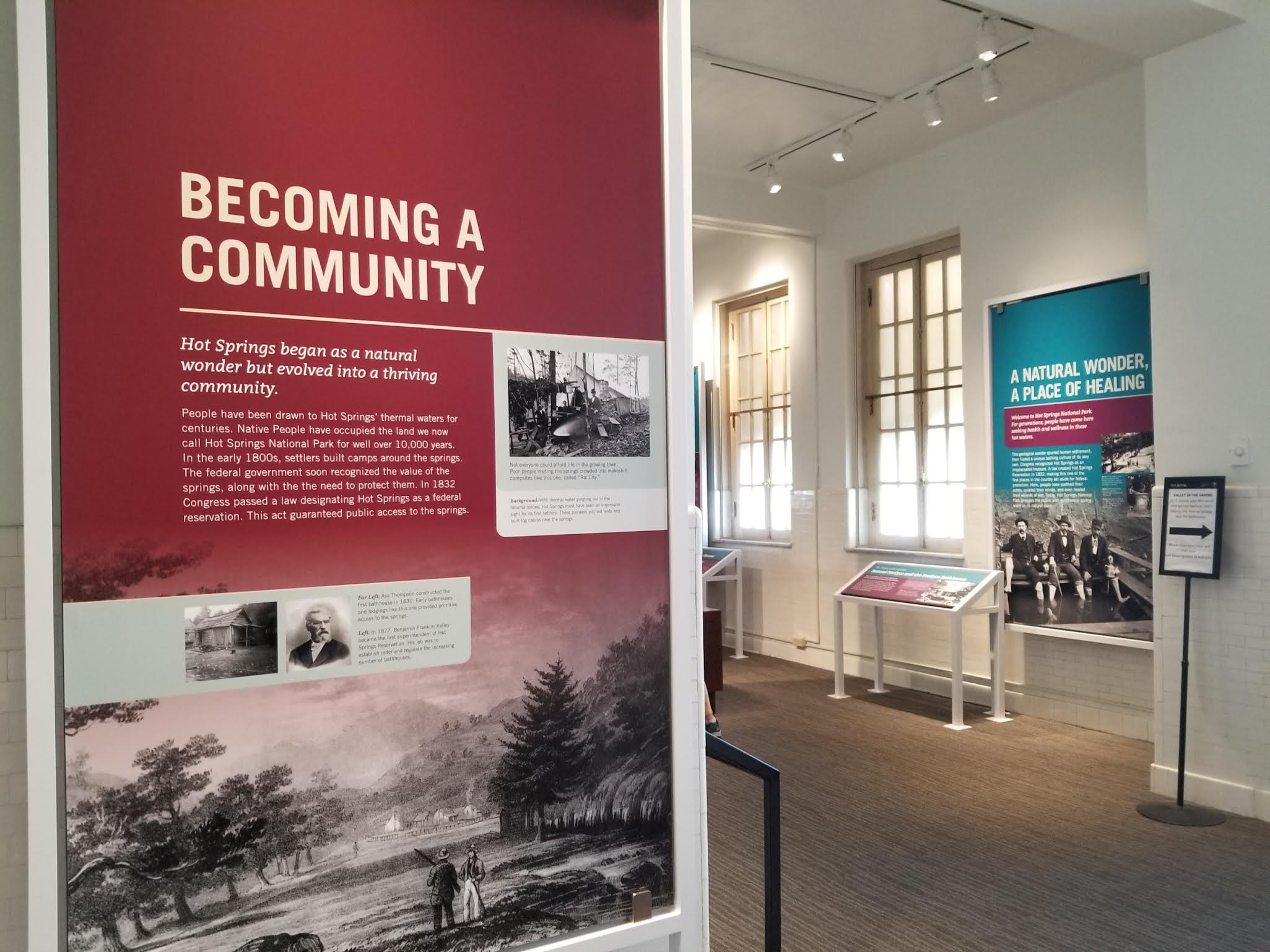 Exhibit inside Fordyce Bathhouse Visitor Center at Hot Springs National Park.