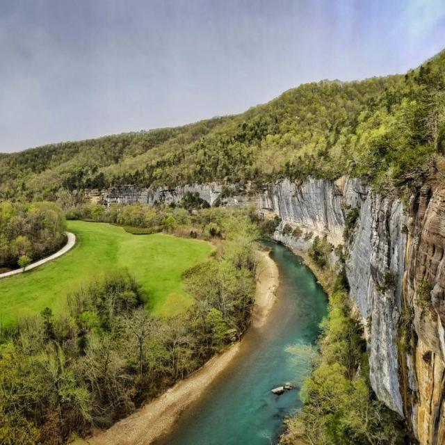 An aerial view of the cliffs that line the Buffalo River