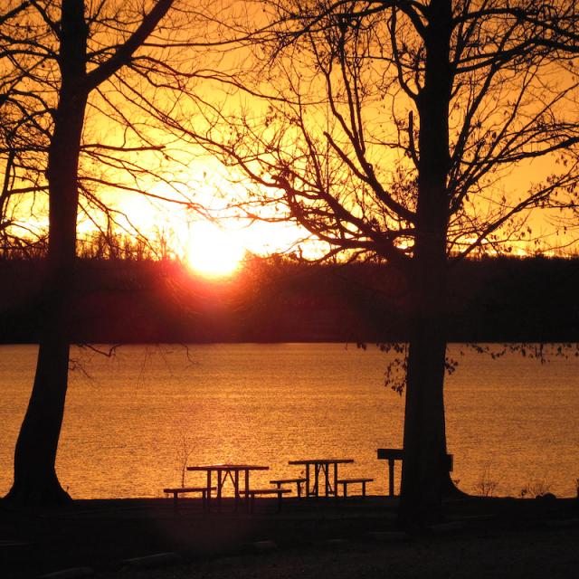 Sunset over the water at Lake Frierson State Park in Jonesboro.