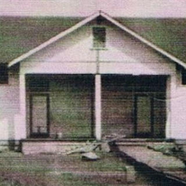 A black and white image of the school in Hoxie
