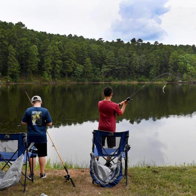 Kids bank fishing at Lake Sylvia