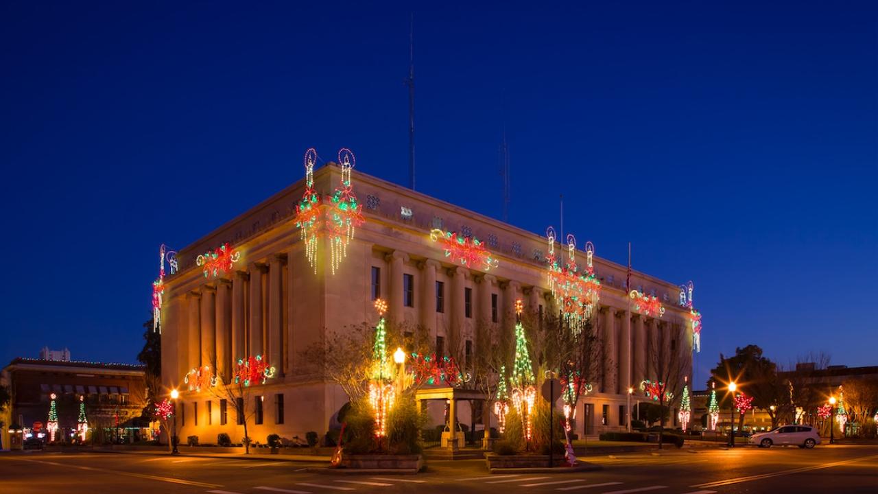 The Union County Courthouse during the holidays in El Dorado 