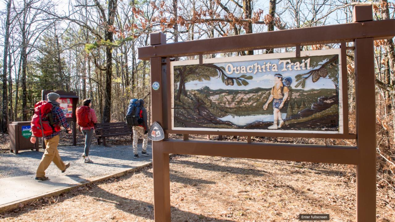 The eastern end of the Ouachita Trail at Pinnacle Mountain State Park. 