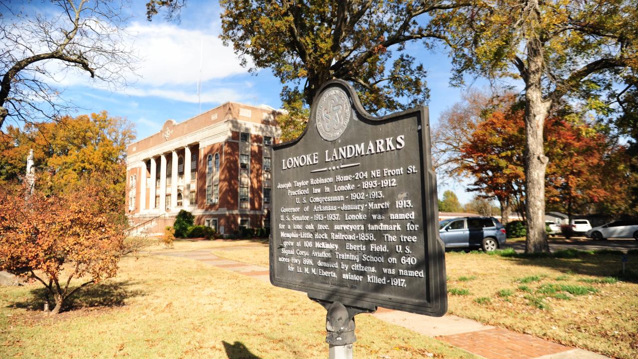 The grounds of the historic 1928 Lonoke County Courthouse in Lonoke.
