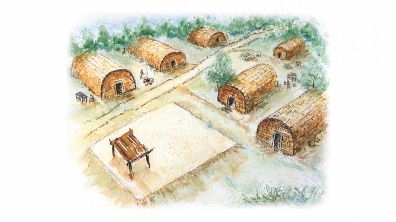 Rendering of an Osage Village in Arkansas