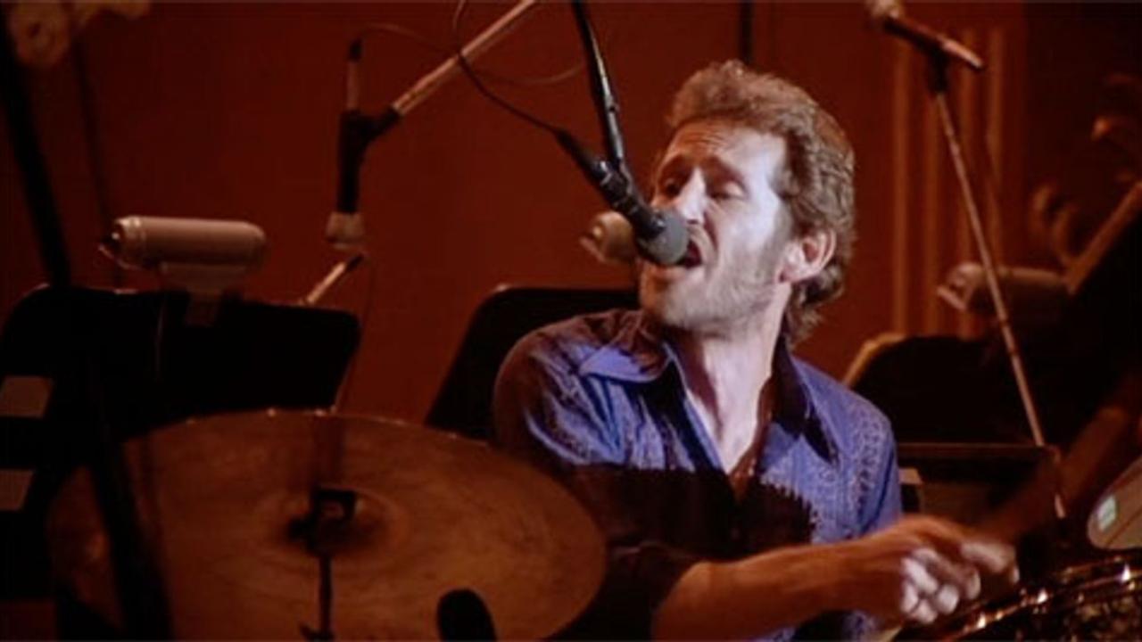 Levon Helm performing during the taping of The Band's final concert.