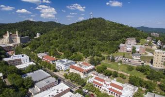 Ariel shot of downtown Hot Springs.
