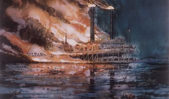 A painting of the Sultana disaster. 