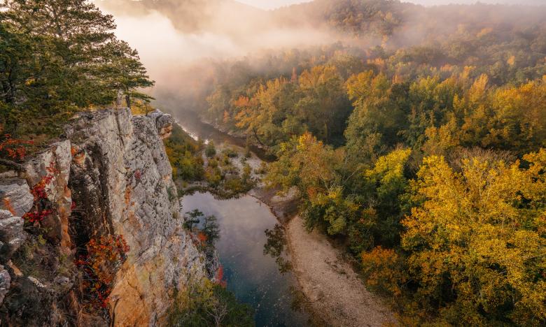 Mist over the Buffalo National River in the fall