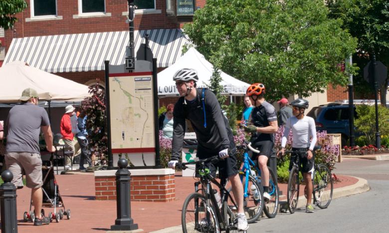 Cyclists enjoy the Razorback Greenway which connects to Downtown Bentonville