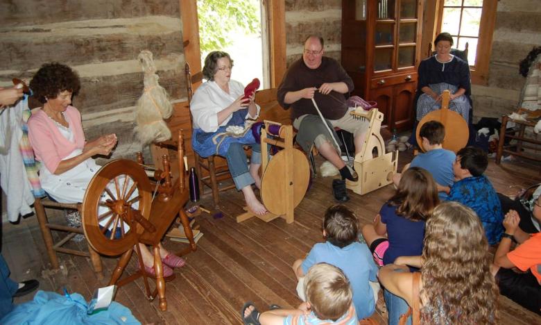 Shiloh Museum spinning wheel demonstration