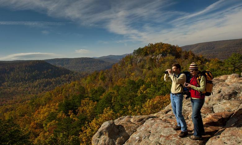 Hiking in the fall in the Ozark Mountains