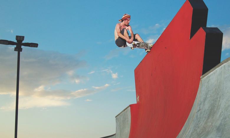 Skateboarder in action at Riverfront Skate and Bike Park