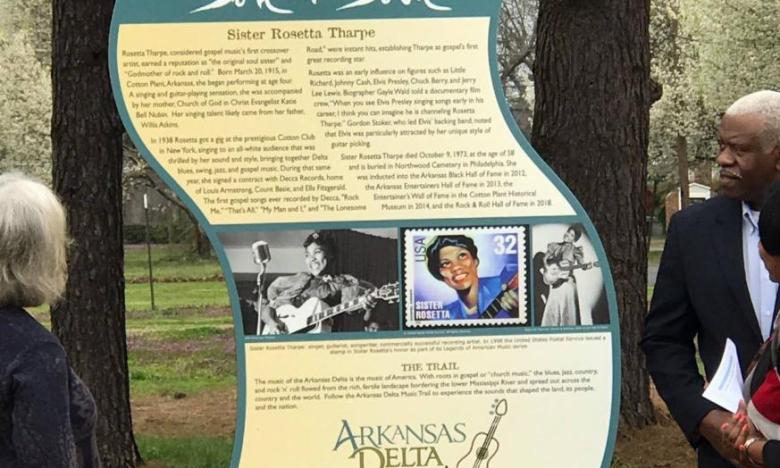 Sister Rosetta Tharpe music trail marker at Cotton Plant near Brinkley