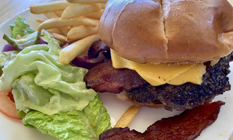 A bacon cheeseburger at Clark Creek Farms Cafe