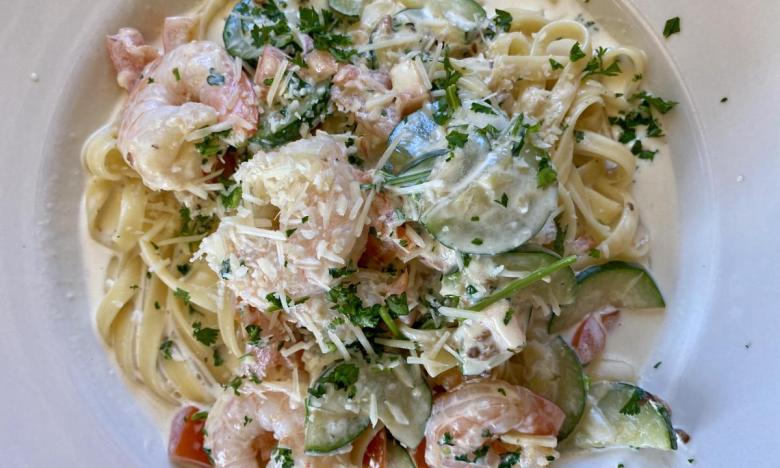 Shrimp and pasta at Clark Creek Farms Cafe