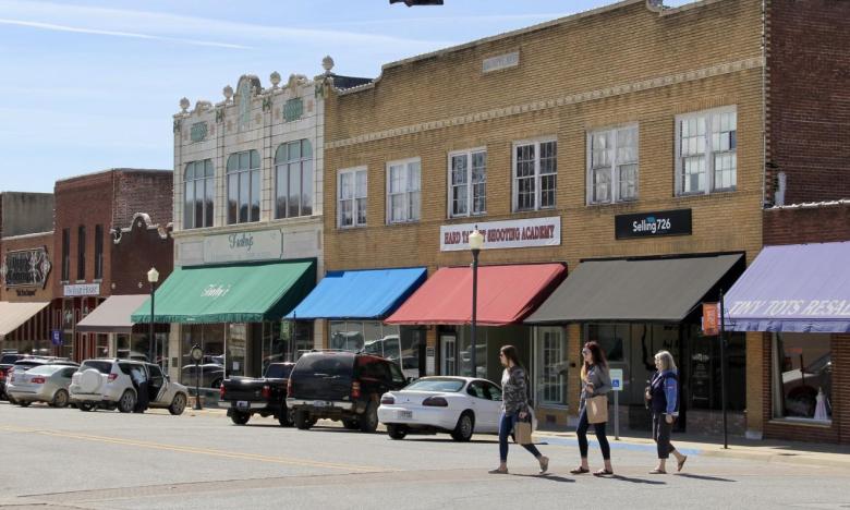 Shoppers on the Harrison square