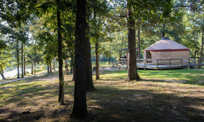 Yurt camping at Lake Charles State Park