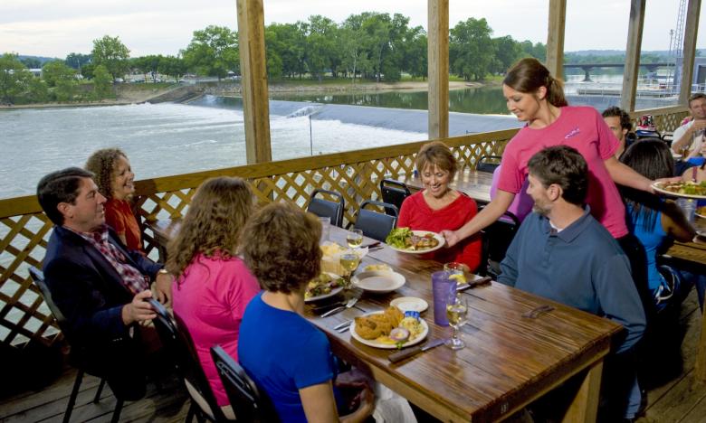 Waterfront dining is a popular choice.