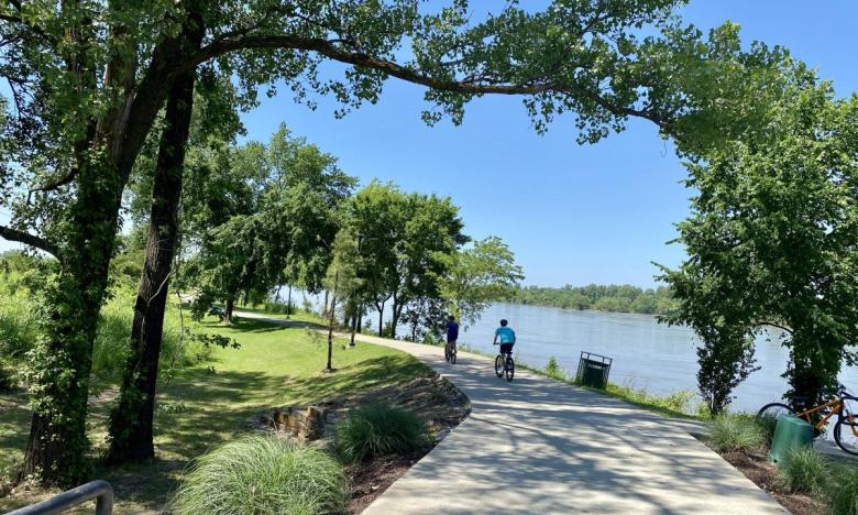 The river trail connects to a multi-use trail