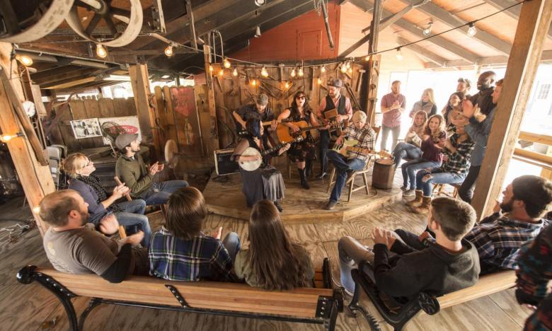 Music on a small stage at Ozark Folk Center