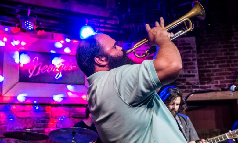 Horn player at George's Majestic Lounge in Fayetteville, AR