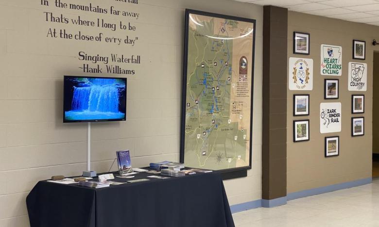Videos and a large wall map at Richland Waterfall Welcome Center