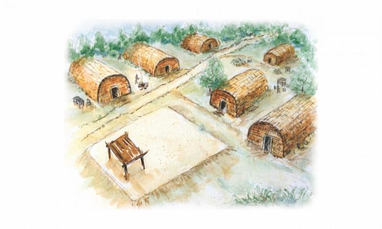 Rendering of an Osage Village in Arkansas