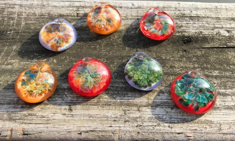 Hand made glass from Black River Bead and Pottery.