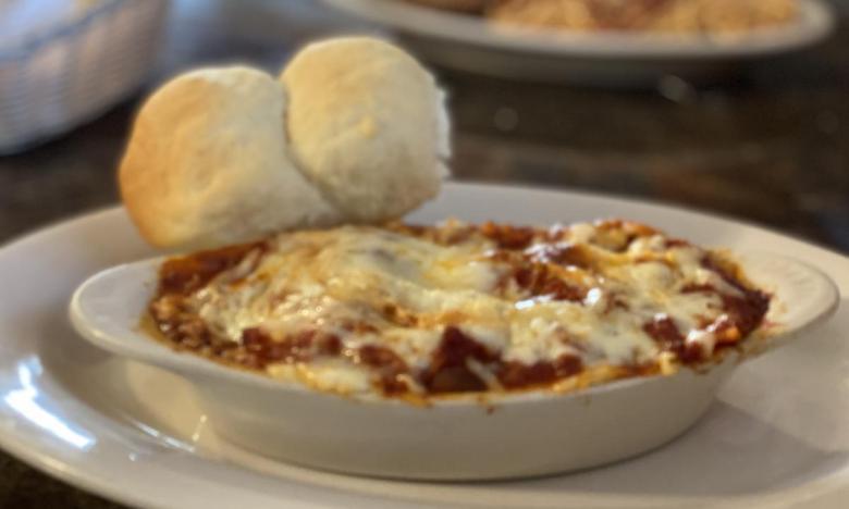 Lasagna and a homemade roll from Mama Z's Cafe