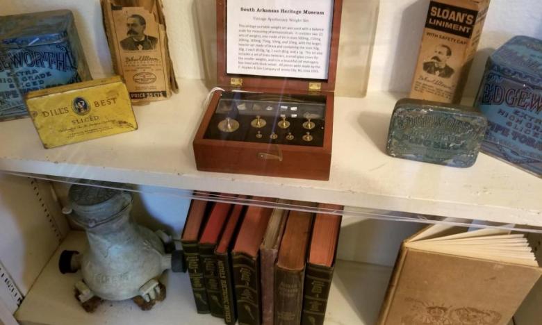 Display case inside South Arkansas Heritage Museum in Magnolia.