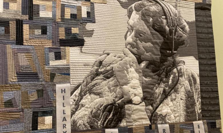This quilt, called Tomorrow is Now, was designed by Gail Sims and features Eleanor Roosevelt. The former First Lady was chair of the United Nations Human Rights Commission and in 1948 led the UN committee that drafted the Universal Declaration of Human Rights.