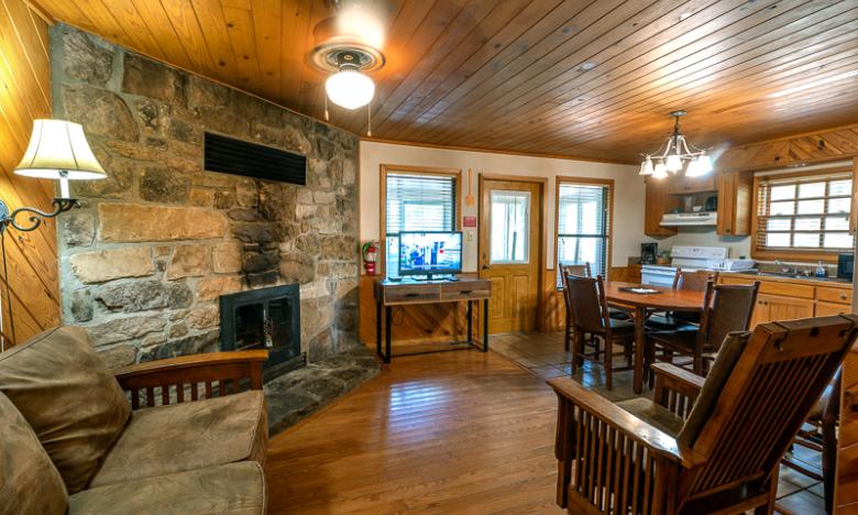 The inside of a historic CCC cabin at Petit Jean State Park.