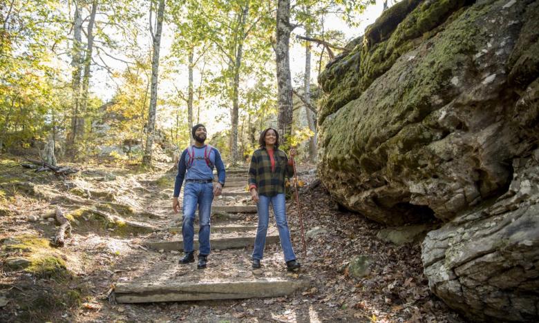 Hiking at Petit Jean State Park.