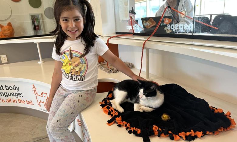 This young girl loves animals but her father doesn't, so he brings her here so she can pet them.