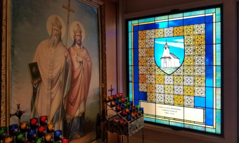 Inside Sts. Cyril and Methodius Catholic Church in Slovak.