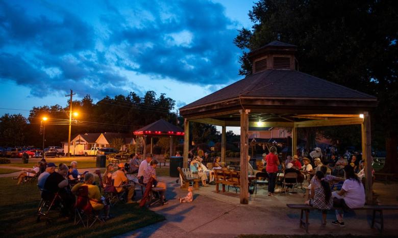 Music being played on the historic square of Mountain View, Arkansas